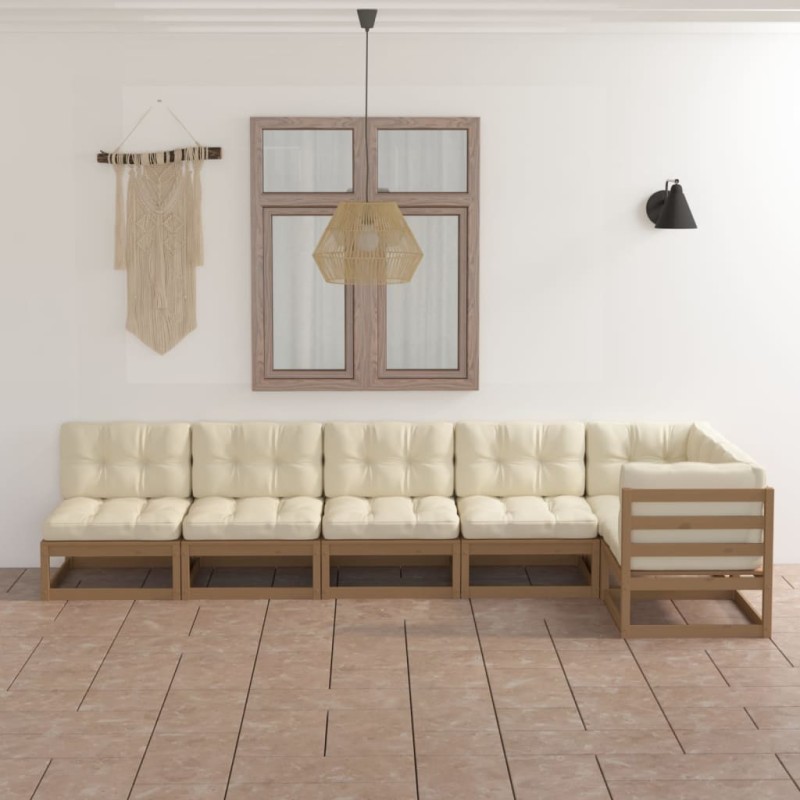vidaXL Muebles de jardín 6 piezas con cojines de madera de pino maciza vidaXL Muebles de jardín 6 piezas con cojines de madera de pino maciza