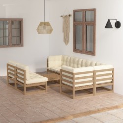 vidaXL Muebles de jardín 8 pzas y cojines madera maciza pino
