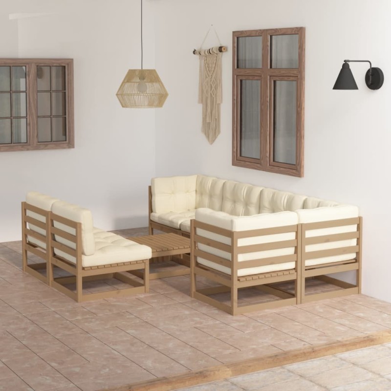 vidaXL Muebles de jardín 8 pzas y cojines madera maciza pino vidaXL Muebles de jardín 8 pzas y cojines madera maciza pino