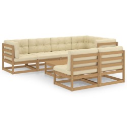 vidaXL Muebles de jardín 8 pzas y cojines madera maciza pino