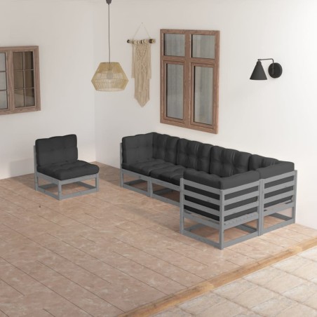 vidaXL Juego de muebles de jardín 6 pzas y cojines madera pino maciza