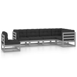 vidaXL Juego de muebles de jardín 6 pzas y cojines madera pino maciza