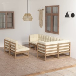 vidaXL Juego de muebles de jardín 7 pzas y cojines madera maciza pino