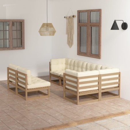 vidaXL Juego de muebles de jardín 7 pzas y cojines madera maciza pino