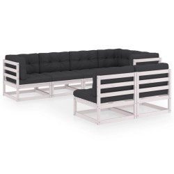 vidaXL Juego de muebles de jardín 7 pzas y cojines madera maciza pino