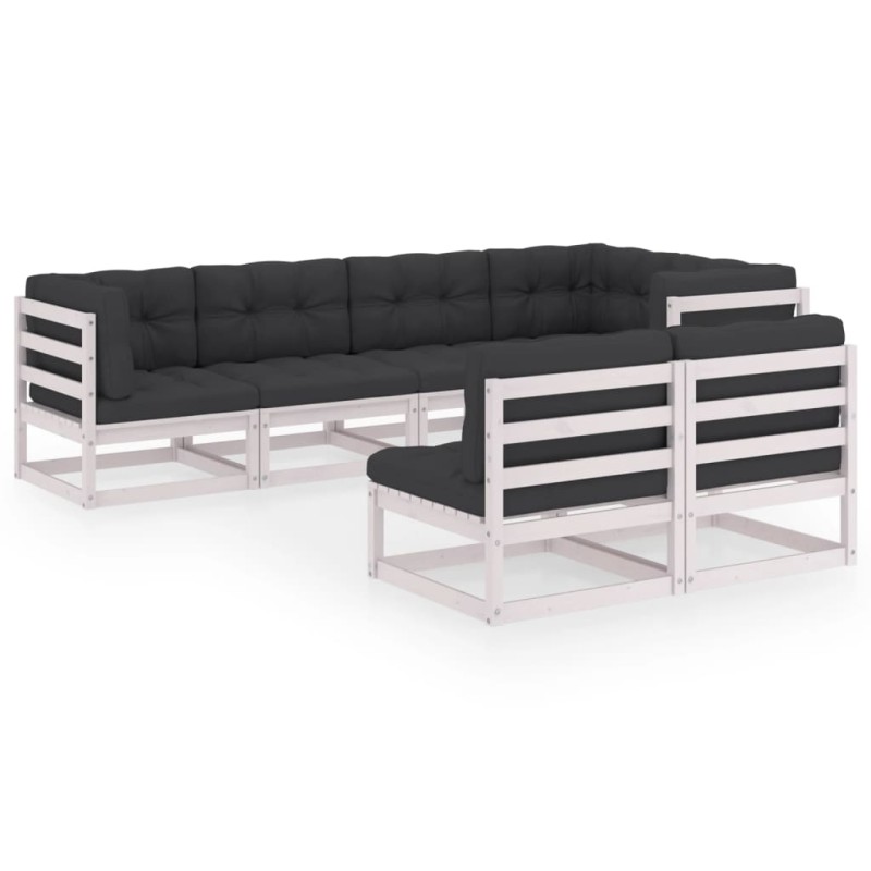 vidaXL Juego de muebles de jardín 7 pzas y cojines madera maciza pino