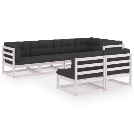 vidaXL Juego de muebles de jardín 7 pzas y cojines madera maciza pino