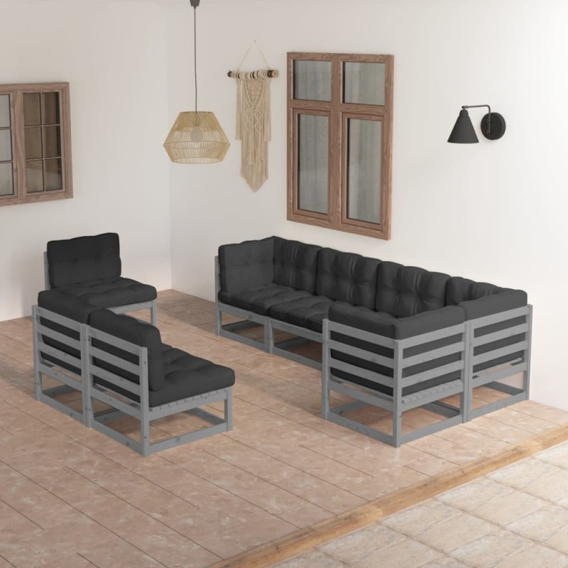 vidaXL Muebles de jardín 8 pzas y cojines madera maciza pino