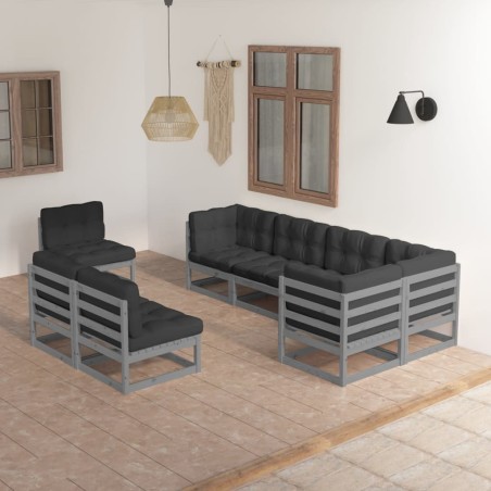 vidaXL Muebles de jardín 8 pzas y cojines madera maciza pino