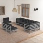 vidaXL Muebles de jardín 8 pzas y cojines madera maciza pino