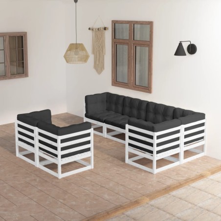 vidaXL Juego de muebles de jardín 7 pzas y cojines madera maciza pino
