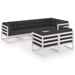 vidaXL Juego de muebles de jardín 7 pzas y cojines madera maciza pino