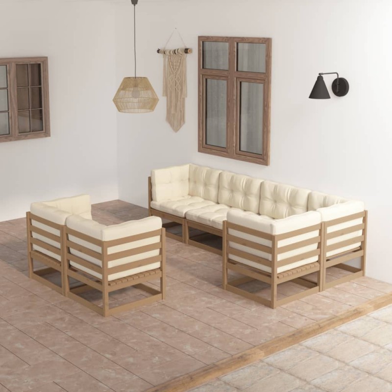 vidaXL Juego de muebles de jardín 7 pzas y cojines madera maciza pino vidaXL Juego de muebles de jardín 7 pzas y cojines madera maciza pino
