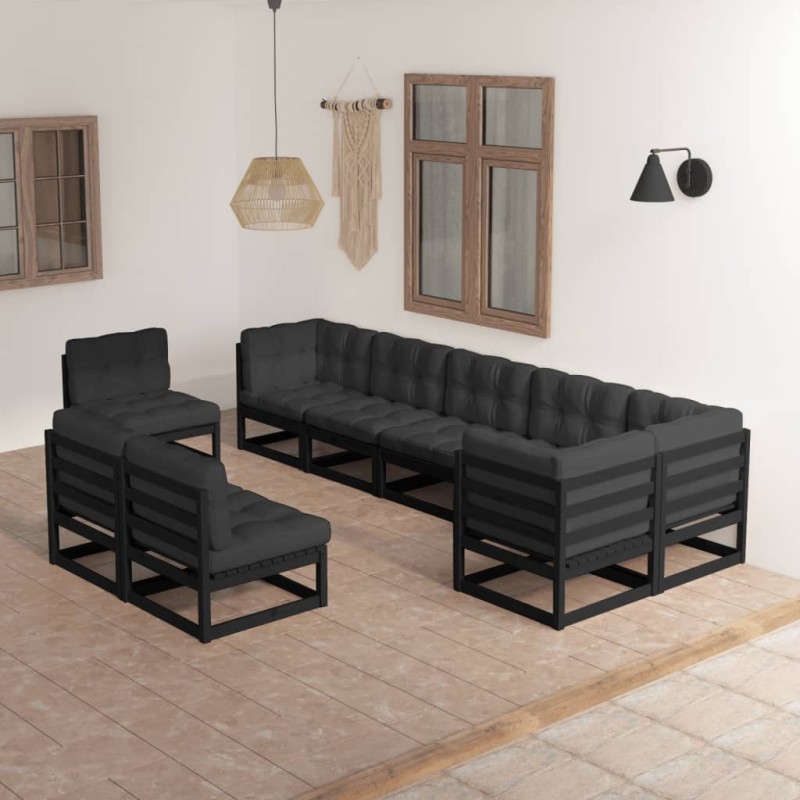 vidaXL Juego de muebles de jardín 9 pzas y cojines madera maciza pino vidaXL Juego de muebles de jardín 9 pzas y cojines madera maciza pino