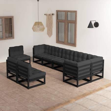 vidaXL Juego de muebles de jardín 9 pzas y cojines madera maciza pino
