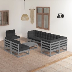 vidaXL Juego de muebles de jardín 9 pzas y cojines madera maciza pino