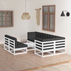 vidaXL Muebles de jardín 8 pzas y cojines madera maciza pino