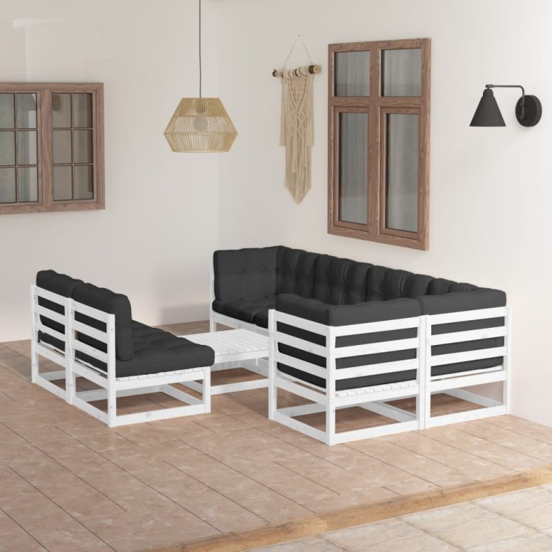 vidaXL Muebles de jardín 8 pzas y cojines madera maciza pino vidaXL Muebles de jardín 8 pzas y cojines madera maciza pino