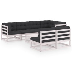 vidaXL Muebles de jardín 8 pzas y cojines madera maciza pino