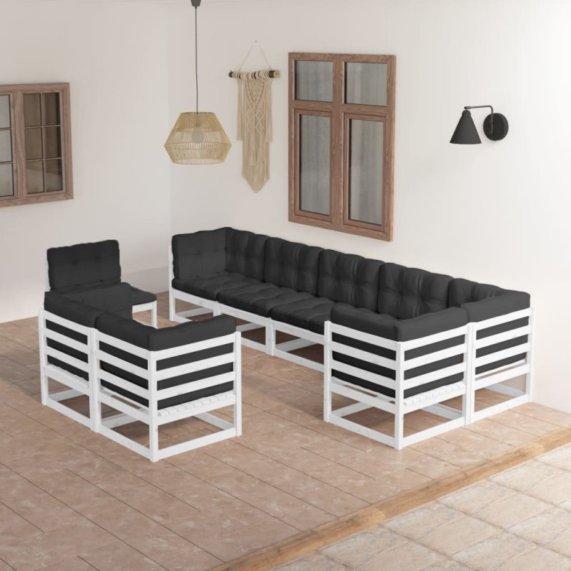 vidaXL Juego de muebles de jardín 9 pzas y cojines madera maciza pino vidaXL Juego de muebles de jardín 9 pzas y cojines madera maciza pino