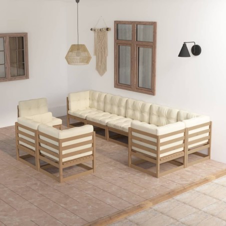 vidaXL Juego de muebles de jardín 9 pzas y cojines madera maciza pino