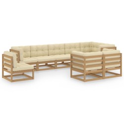 vidaXL Juego de muebles de jardín 9 pzas y cojines madera maciza pino