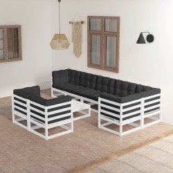 vidaXL Juego de muebles de jardín 9 pzas y cojines madera maciza pino