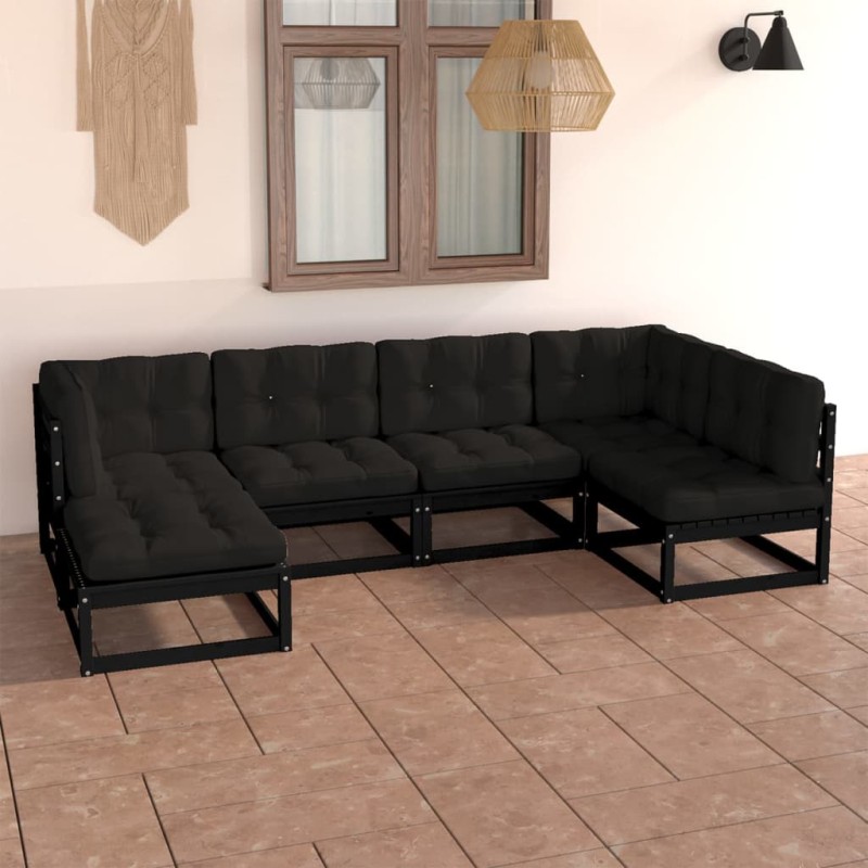 vidaXL Juego de muebles de jardín 6 pzas y cojines madera maciza pino vidaXL Juego de muebles de jardín 6 pzas y cojines madera maciza pino