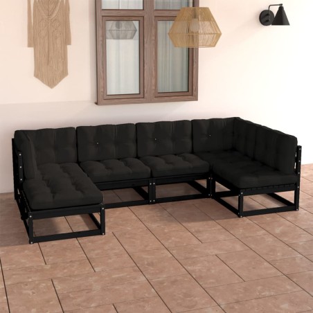 vidaXL Juego de muebles de jardín 6 pzas y cojines madera maciza pino