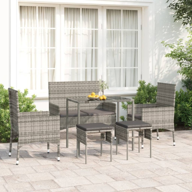 vidaXL Set de muebles de jardín 6 pzas y cojines ratán sintético gris
