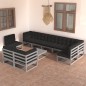 vidaXL Juego de muebles de jardín 10 pzas y cojines madera maciza pino vidaXL Juego de muebles de jardín 10 pzas y cojines madera maciza pino