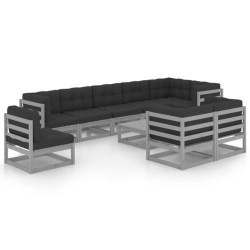 vidaXL Juego de muebles de jardín 10 pzas y cojines madera maciza pino