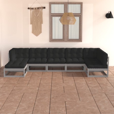 vidaXL Juego de muebles de jardín 7 pzas y cojines madera maciza pino