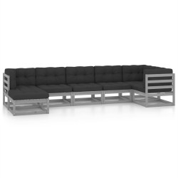 vidaXL Juego de muebles de jardín 7 pzas y cojines madera maciza pino