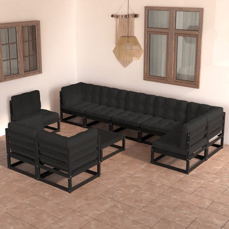 vidaXL Juego de muebles de jardín 10 pzas y cojines madera maciza pino