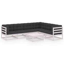 vidaXL Set muebles jardín 7 pzas con cojines madera maciza pino blanco