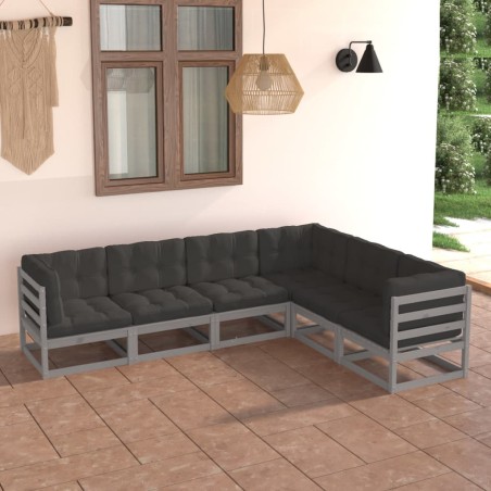 vidaXL Juego de muebles de jardín 6 pzas y cojines madera maciza pino