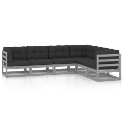 vidaXL Juego de muebles de jardín 6 pzas y cojines madera maciza pino