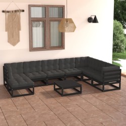 vidaXL Juego de muebles de jardín 9 pzas y cojines madera maciza pino