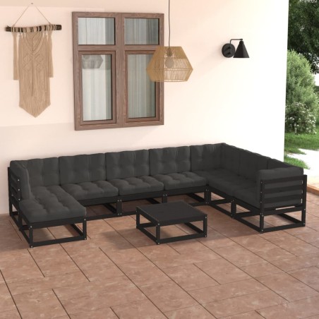 vidaXL Juego de muebles de jardín 9 pzas y cojines madera maciza pino