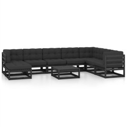 vidaXL Juego de muebles de jardín 9 pzas y cojines madera maciza pino