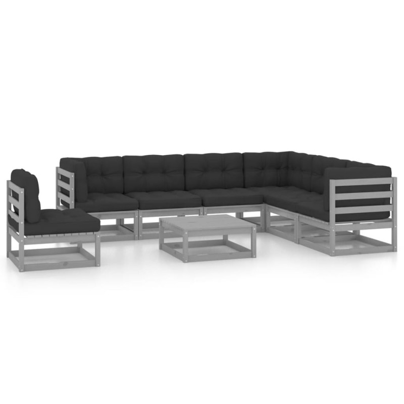vidaXL Set de muebles de jardín 8 pzas con cojines madera pino gris