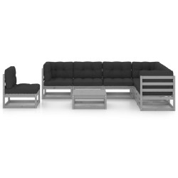 vidaXL Set de muebles de jardín 8 pzas con cojines madera pino gris
