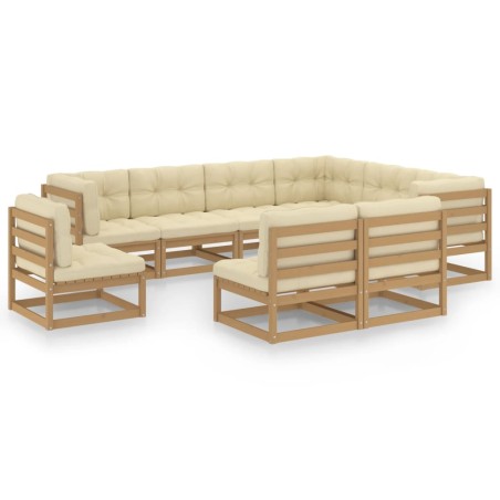 vidaXL Set de muebles de jardín 9 pzs cojines madera pino marrón miel