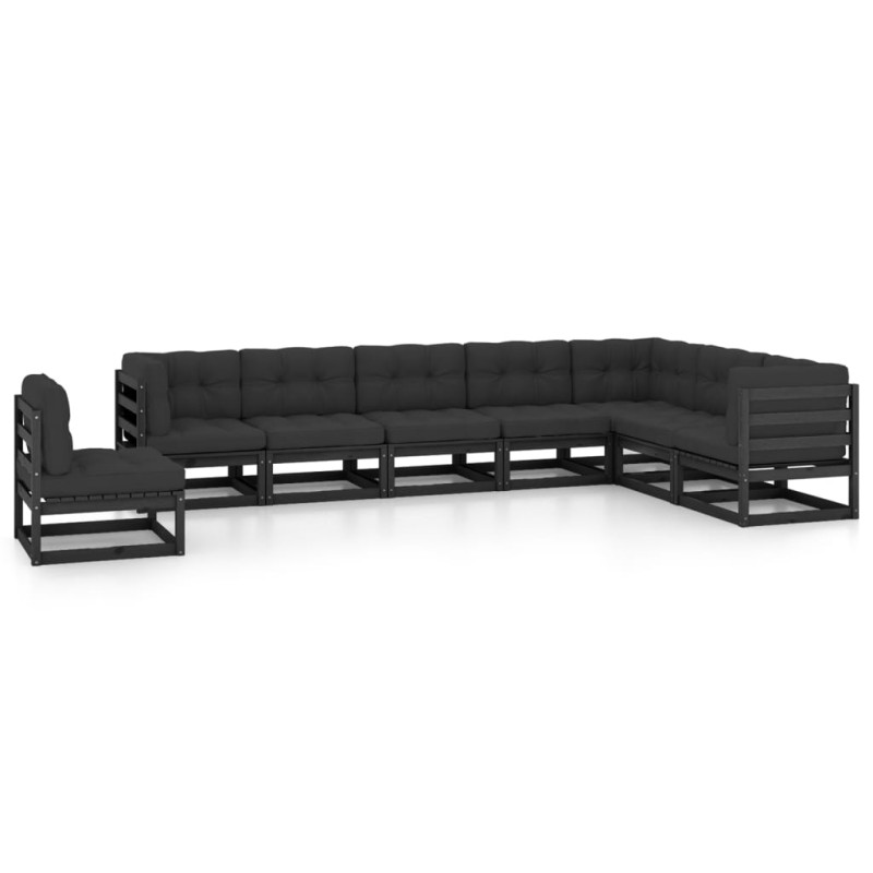 vidaXL Set de muebles de jardín 8 pzas con cojines madera pino negro vidaXL Set de muebles de jardín 8 pzas con cojines madera pino negro