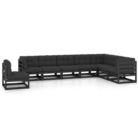 vidaXL Set de muebles de jardín 8 pzas con cojines madera pino negro