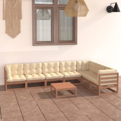 vidaXL Set de muebles de jardín 8 pzs cojines madera pino marrón miel