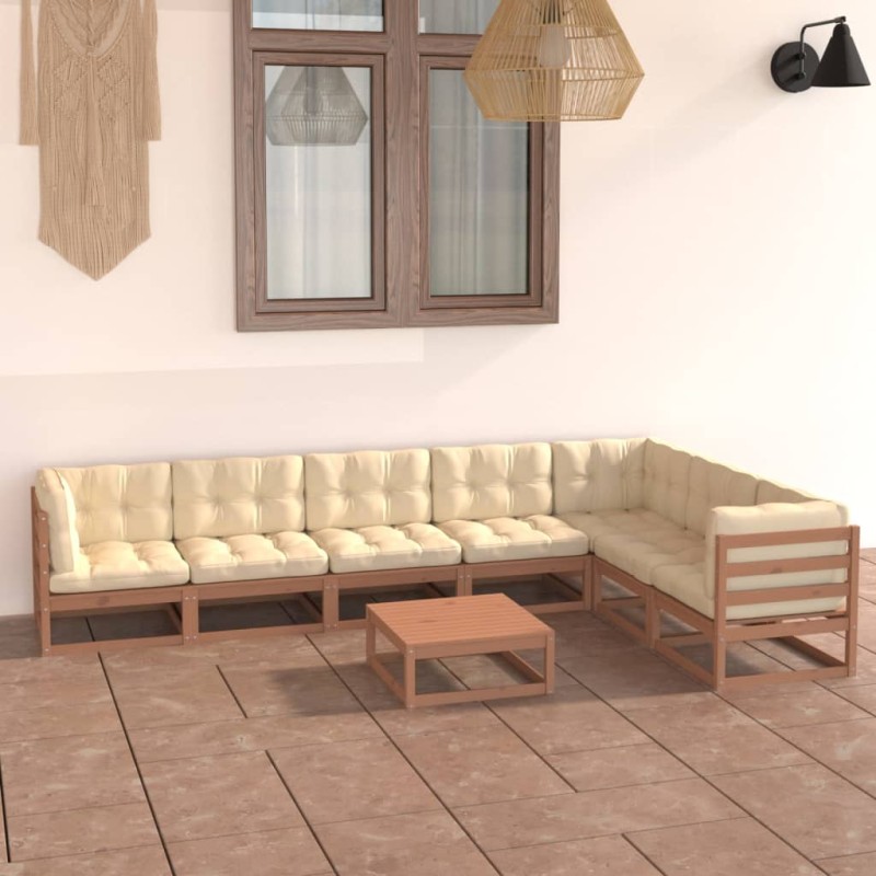 vidaXL Set de muebles de jardín 8 pzs cojines madera pino marrón miel vidaXL Set de muebles de jardín 8 pzs cojines madera pino marrón miel