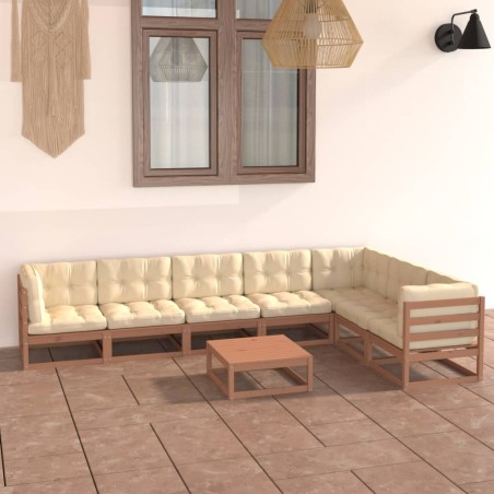 vidaXL Set de muebles de jardín 8 pzs cojines madera pino marrón miel