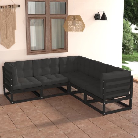 vidaXL Juego de muebles de jardín 5 pzas y cojines madera maciza pino